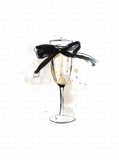 Black Bow Champagne Glass — Digital Wall Art